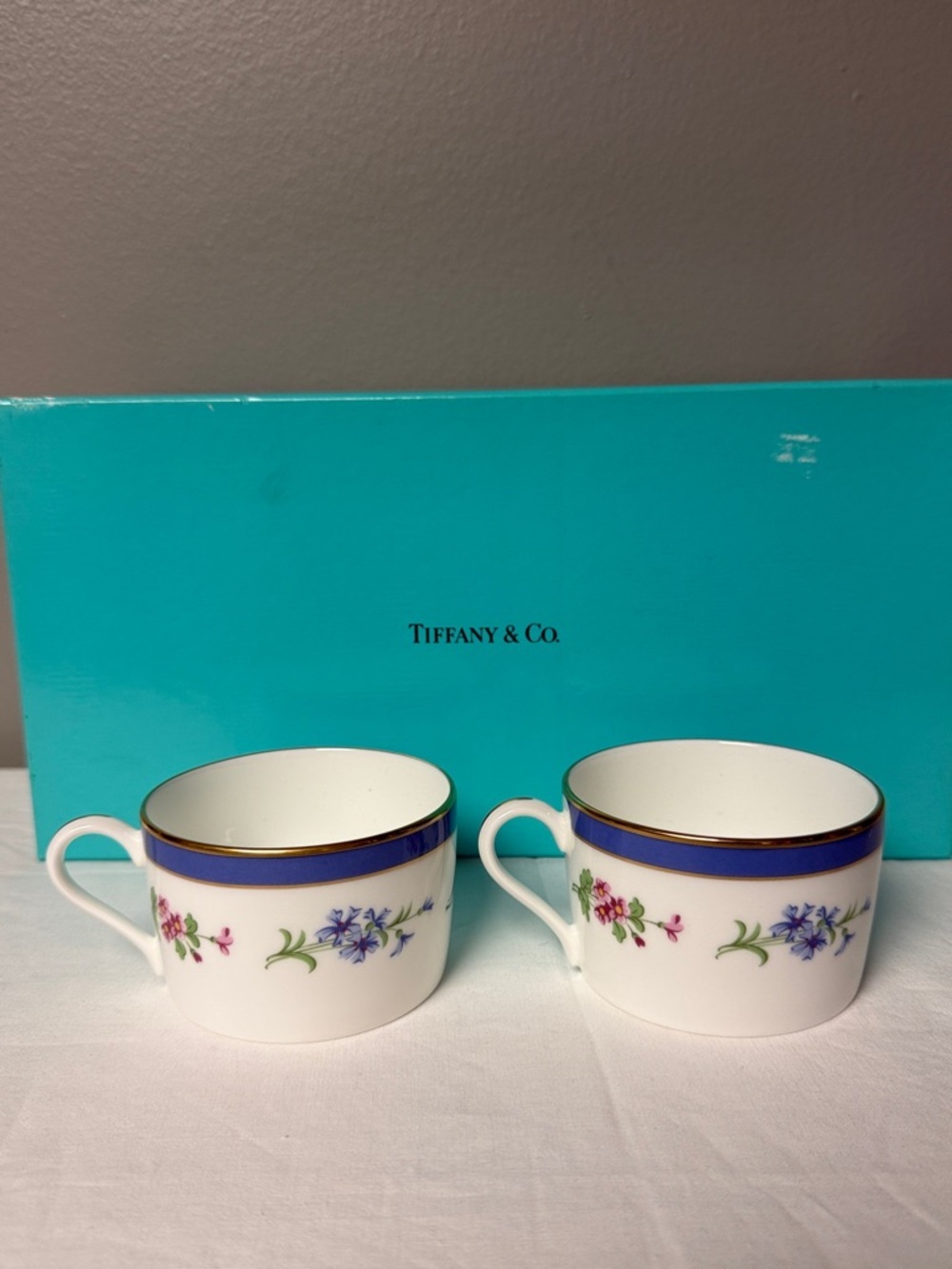 Tiffany & Co Floral Bone China Coffee Cups Set of 2 w/ Box Japan